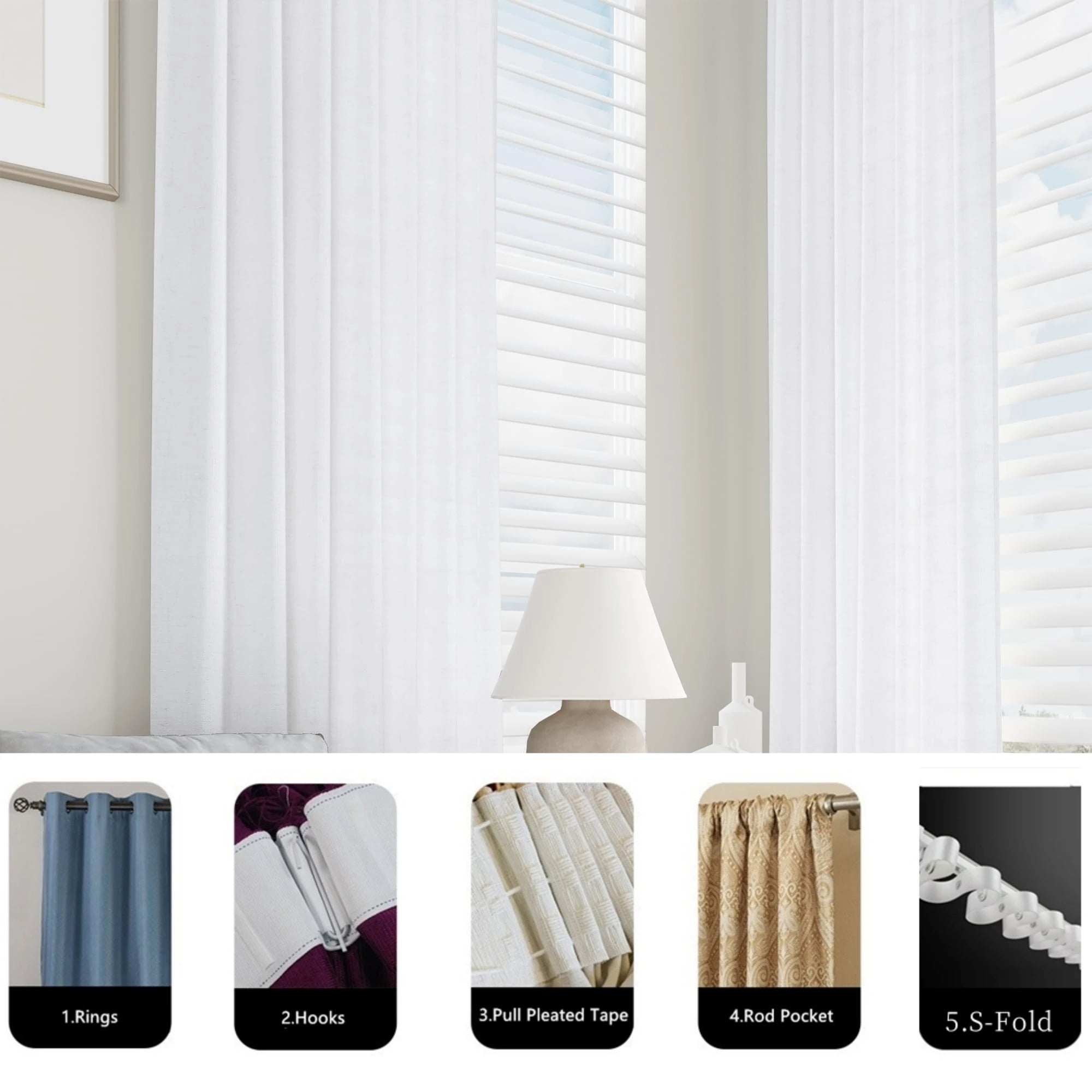Voilage faux lin sur mesure extra long salon - vue 5 sur 9