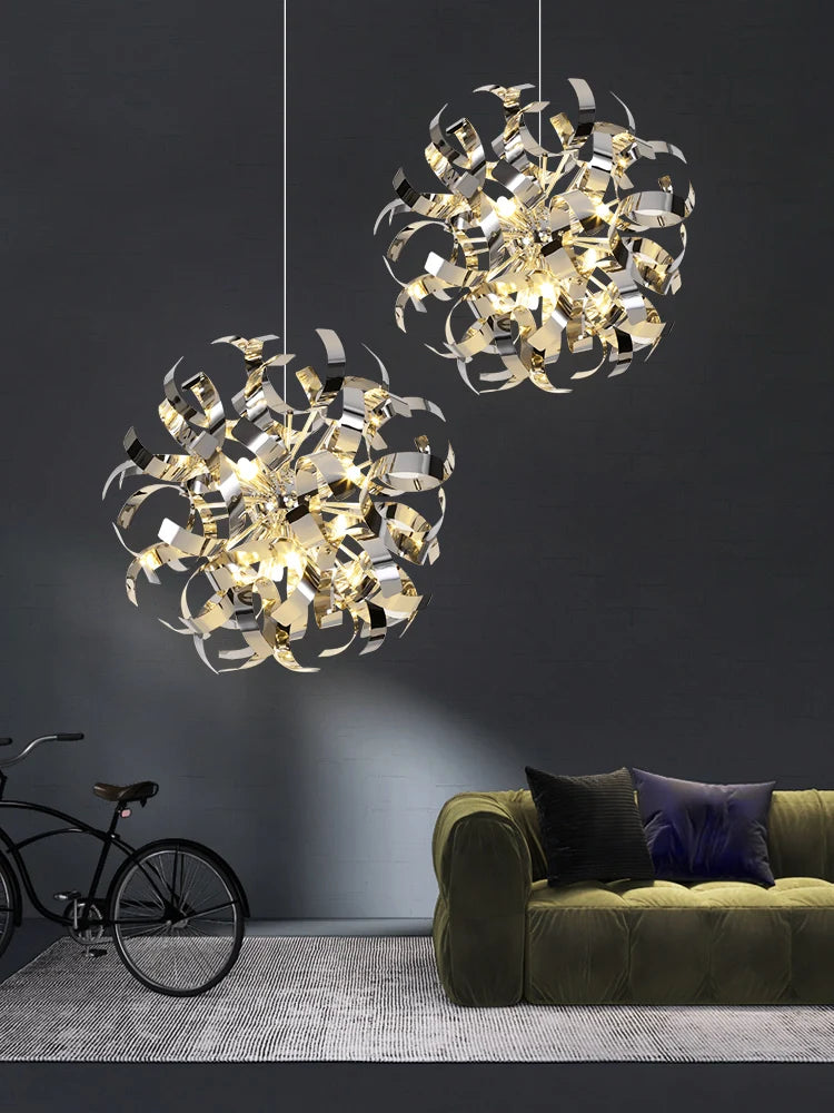 lustre post-moderne de luxe en acier inoxydable pour hôtel - vue 4 sur 8