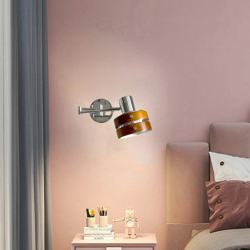 applique murale style américain bras long bois chromé évolutive - vue 2 sur 6