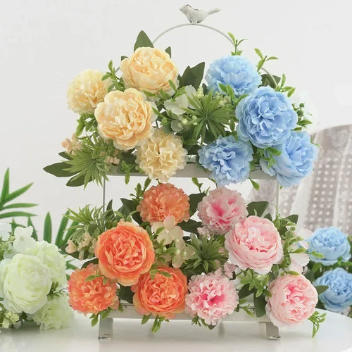bouquet d'hortensias et pivoines artificiels pour décoration intérieure - vue 2 sur 11