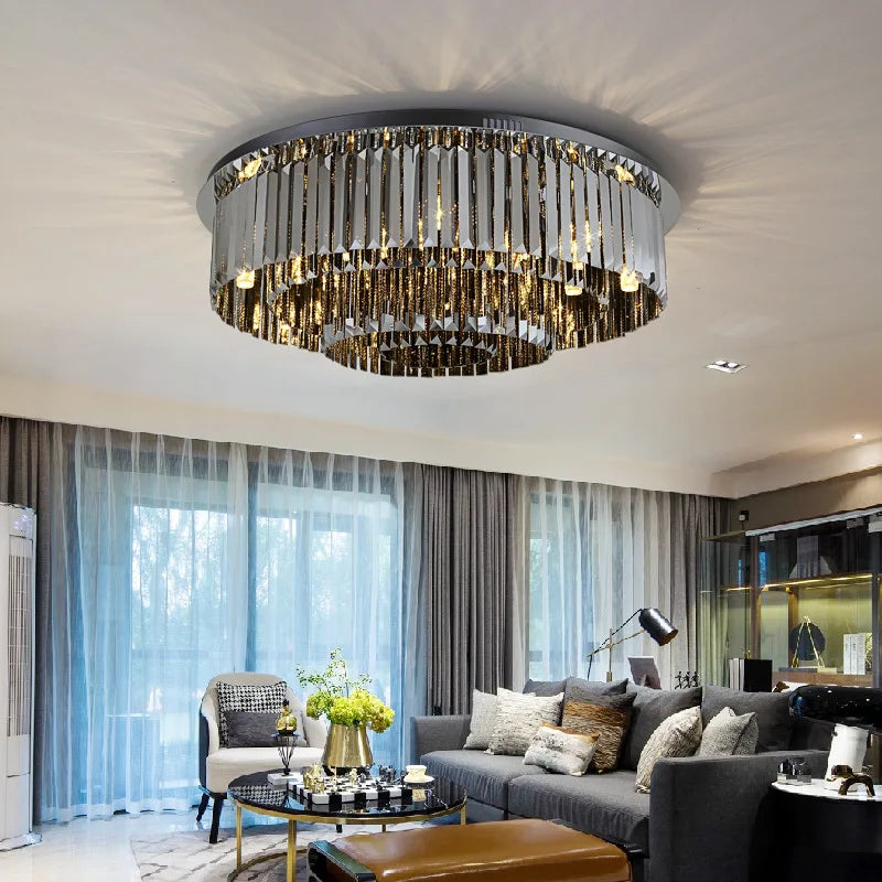 plafonnier led de luxe en cristal rond moderne - vue 4 sur 9