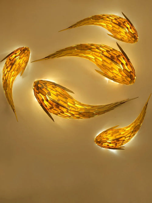 applique murale led bambou design nordique tissée main forme poisson - vue 2 sur 8