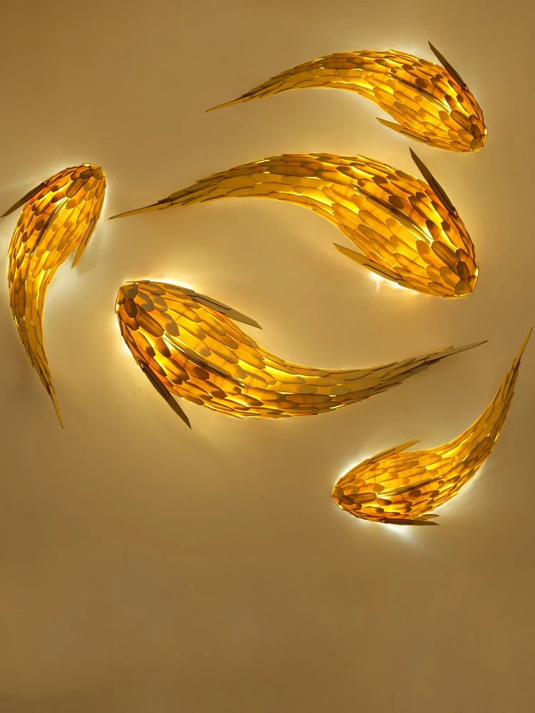 applique murale led bambou design nordique tissée main forme poisson - vue 1 sur 8