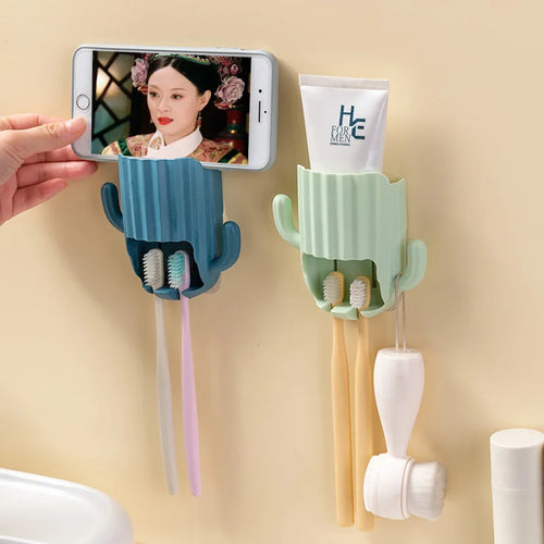 support mural auto-adhésif cactus pour dentifrice et brosse à dents - vue 3 sur 15