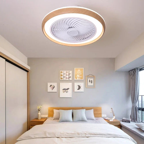 ventilateur électrique moderne en bois avec lumière led à distance - vue 3 sur 7