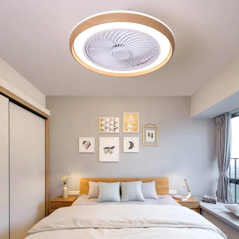 ventilateur électrique moderne en bois avec lumière led à distance - vue 2 sur 7