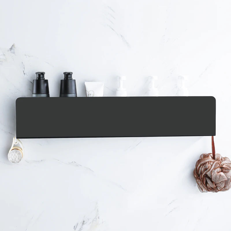 etagère de rangement murale avec crochets en aluminium pour cuisine et douche - vue 4 sur 15