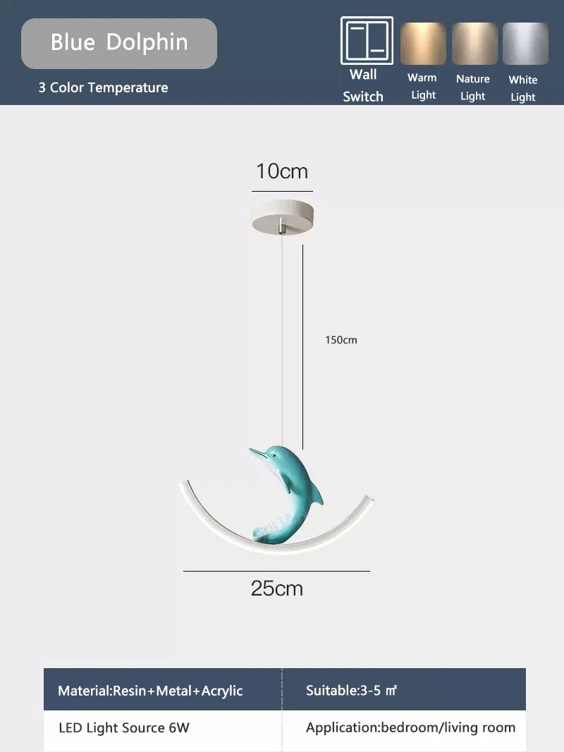 suspension led enfant motif dauphin et ours