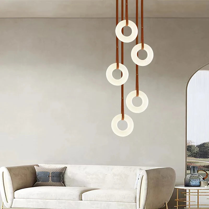 lustre led en cuivre et marbre naturel luxueux minimaliste - vue 3 sur 12