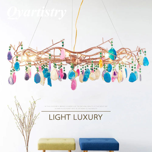 Ring Ceiling Lights Pendant Light Modern Agate Stone Chandelier In Rose Gold For Living Room Dining Room Kitchen Hallway,25.5" - vue 2 sur 7