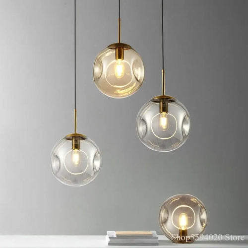 lustre suspension industriel simple boule verre moderne nordique - vue 2 sur 8