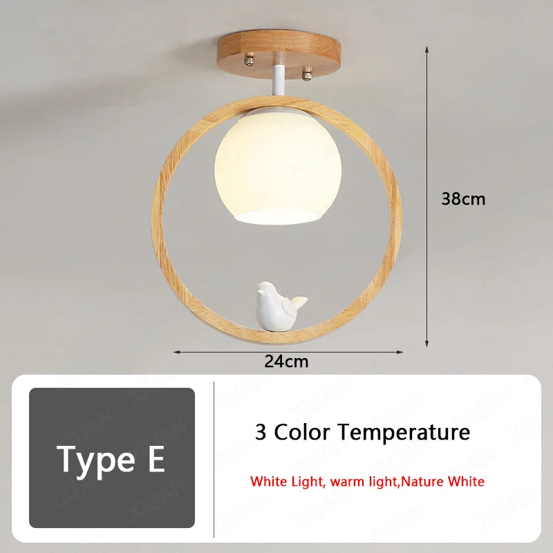 plafonnier nordique en bois led avec 3 températures de lumière - vue 12 sur 14