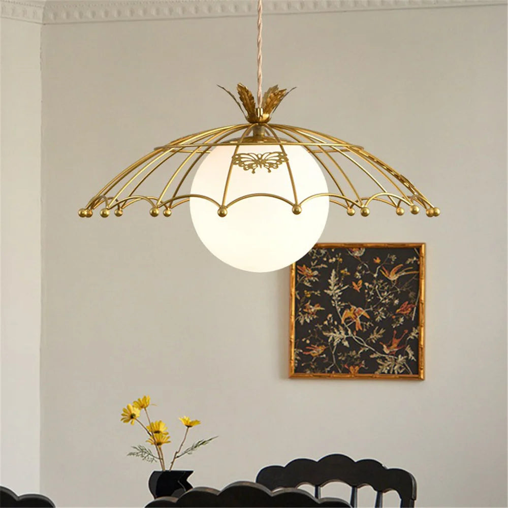 suspension à led en verre avec chapeau doré style nordique pour décoration - vue 5 sur 6