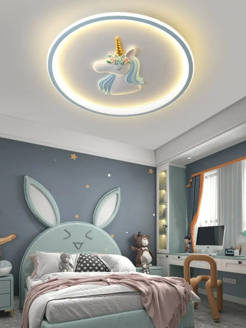 BOSSEN Scandinavian LED Children's Room Ceiling Pendant Light, Pink/Blue Unicorn for Living Room, Bedroom Home Decoration. - vue 4 sur 14