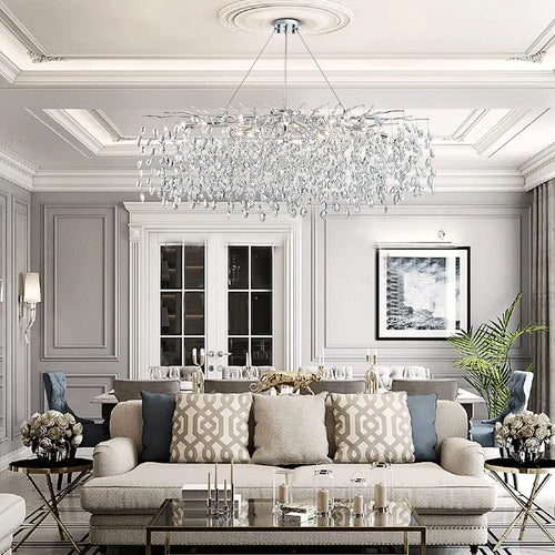 lustre en cristal de luxe avec branches led pour intérieur moderne - vue 7 sur 14