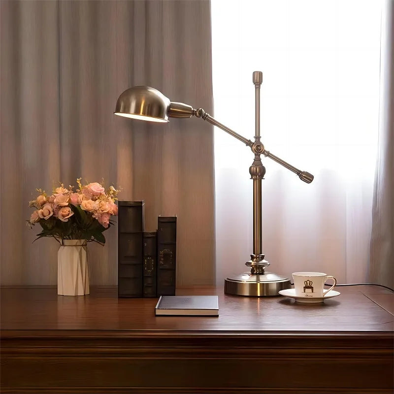 lampe de bureau en bronze style industriel rétro créatif pour travail - vue 2 sur 8