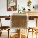Chemin de table toile jute beige pompons champetre