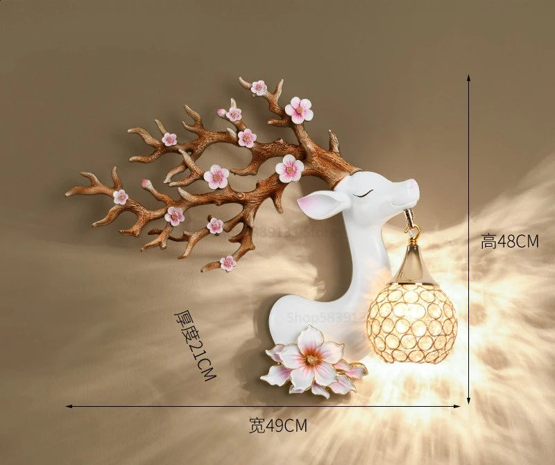 appliques murales modernes en résine style chinois cerf fortune - vue 8 sur 10