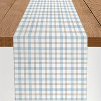 Chemin de table en lin motif carreaux maison