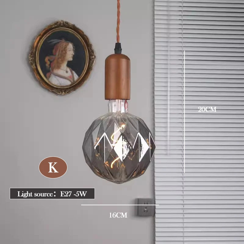 lustre en verre d'art rétro en bois massif créatif pour décoration intérieure - vue 11 sur 25