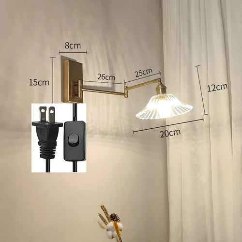 IWHD tirer chaîne verre applique murale LED applique bras gauche droite rotation chambre salon lumières nordique moderne à côté lampe Wandlamp - vue 24 sur 23