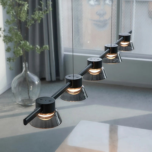Nordic minimalist strip glass Led Dining Room Ceiling Chandelier Dining Room Bar Kitchen Island decorated hanging light fixtures - vue 5 sur 9