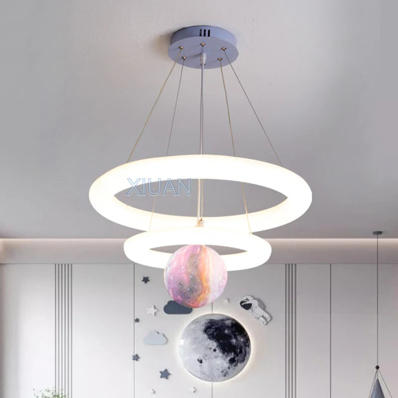Creative Children's Room Pendant Lamps 360 Degree Lighting Annular Sconces Unicorn Astronaut Bedroom Hanging Light Pink Blue - vue 1 sur 9