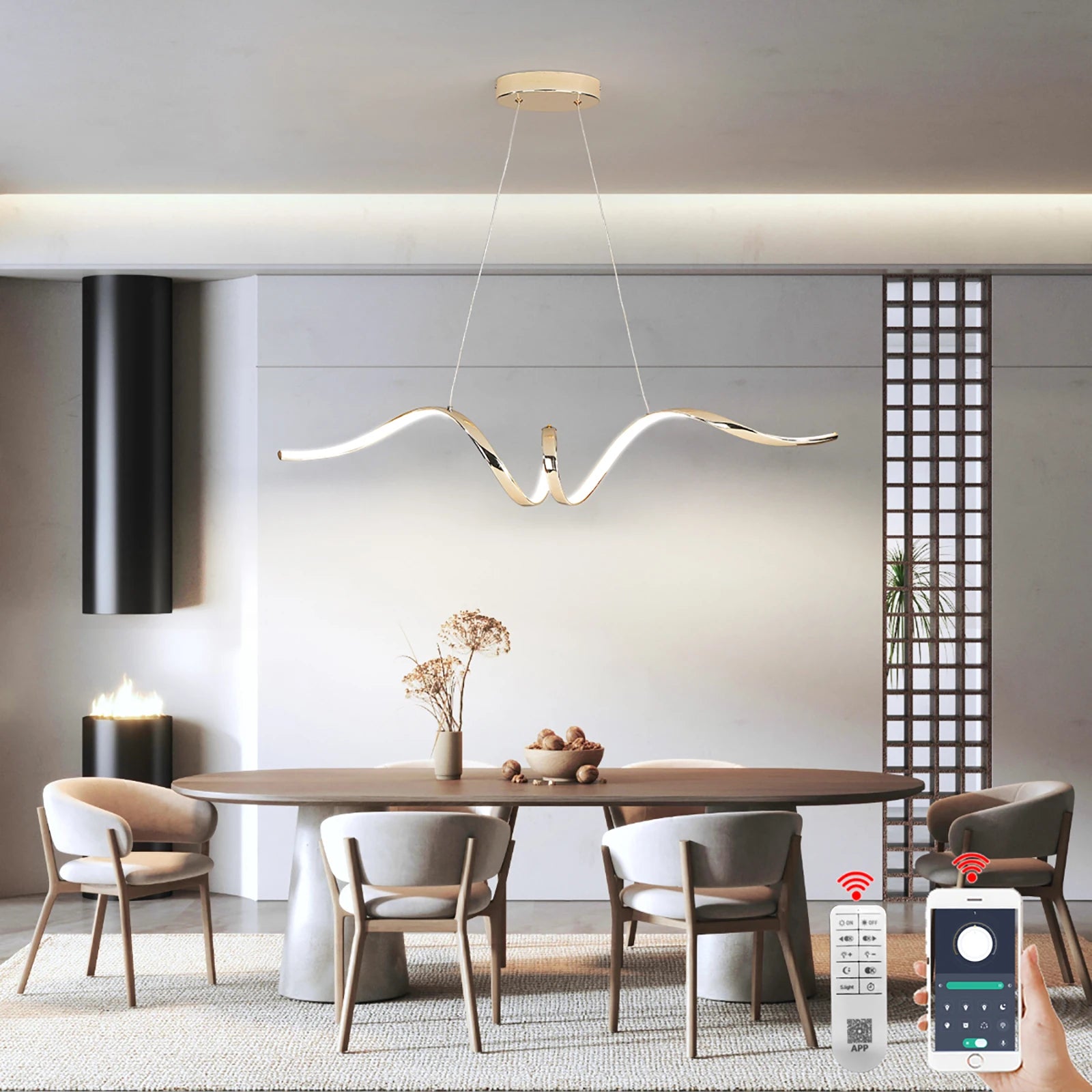 Suspension moderne LED lumière chromé design spirale - vue 3 sur 8