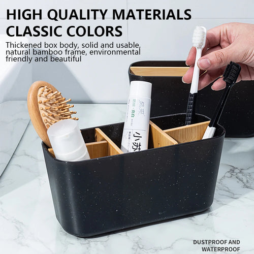 porte-brosse à dents en bambou et rangement accessoires salle de bain - vue 3 sur 11