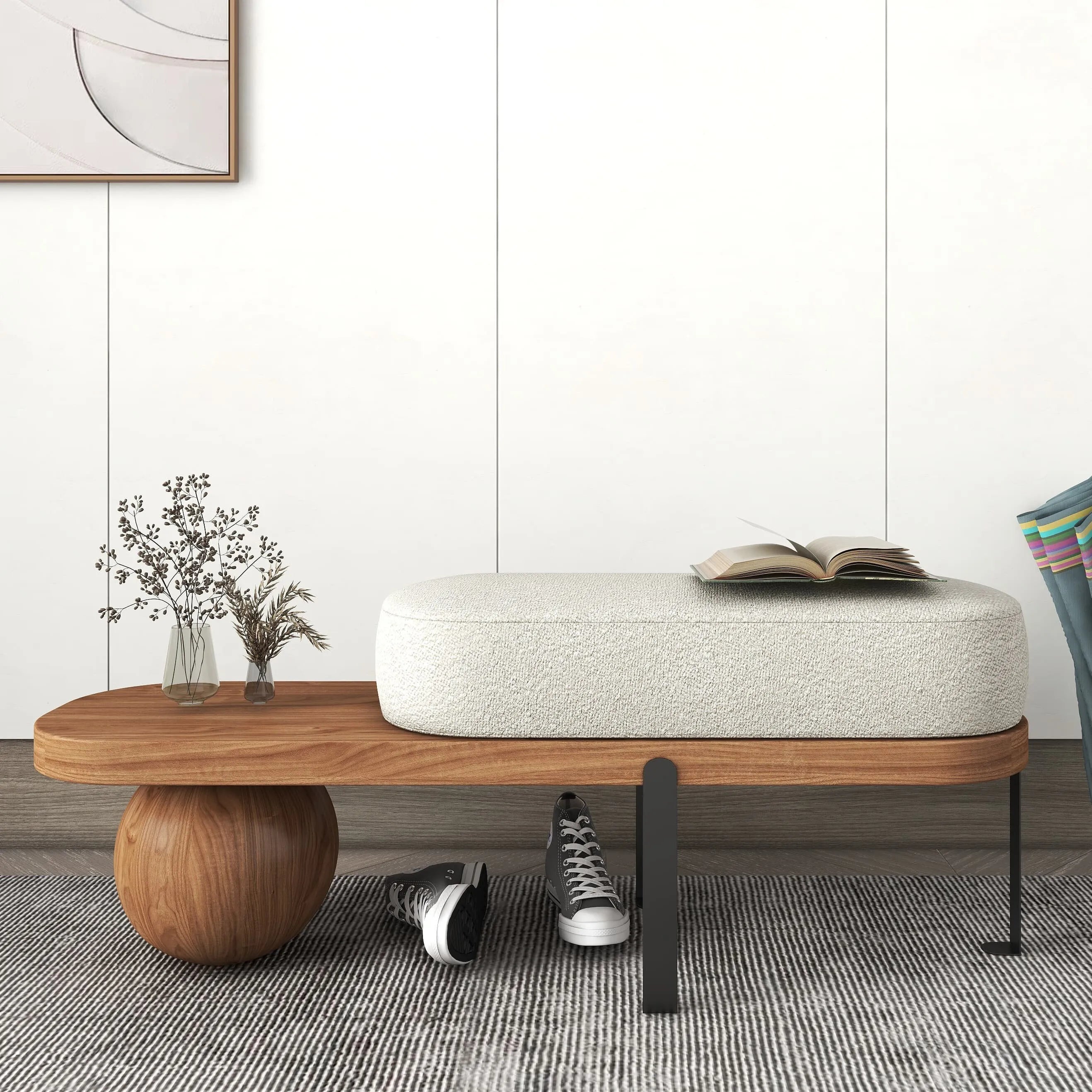 tabouret nordique en bois massif pour chaussures et repos - vue 3 sur 27