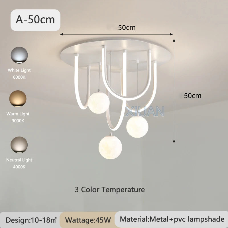 lustre design 3d led lune boule ronde suspension intérieur - vue 8 sur 10