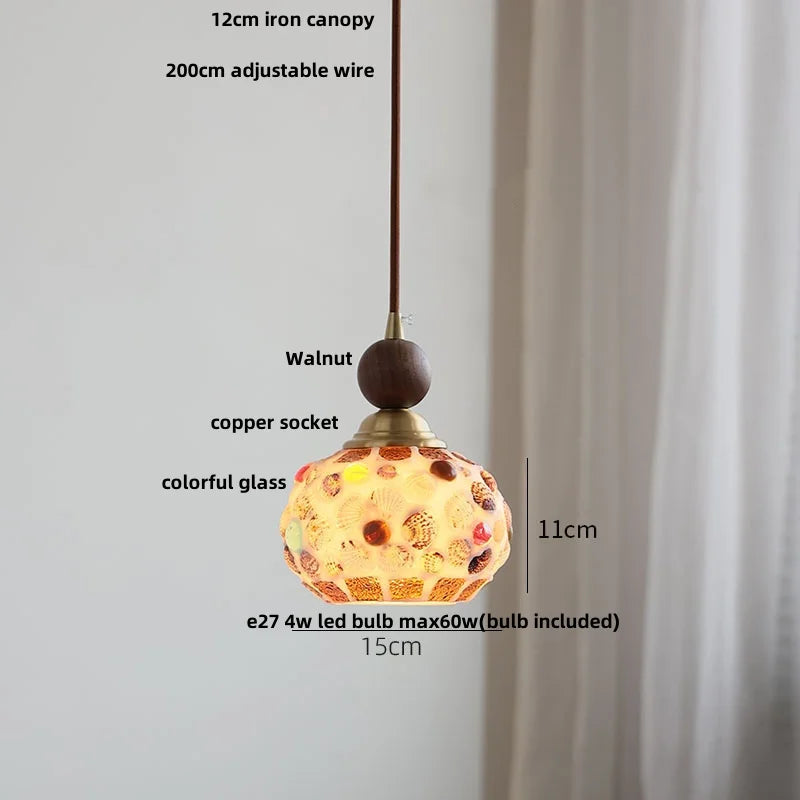 suspension en verre coloré avec fil de bois réglable moderne - vue 19 sur 25
