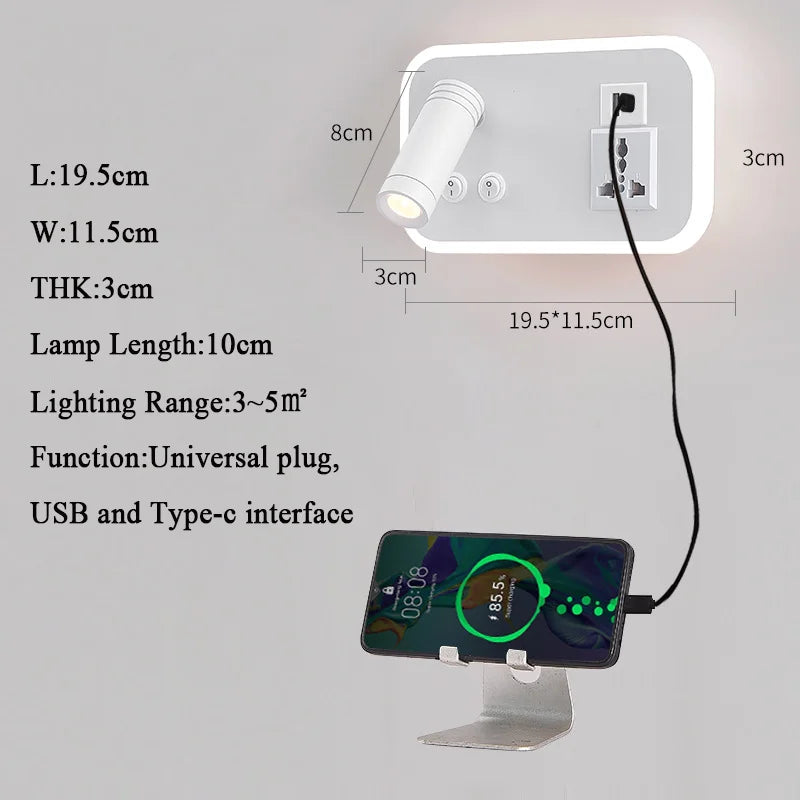lampe de chevet murale led avec port usb et interrupteur rotatif - vue 4 sur 14