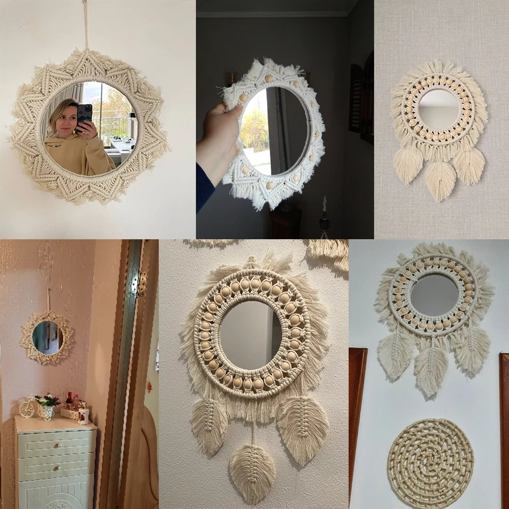 miroir mural en macramé style bohème pour décoration intérieure - vue 4 sur 14