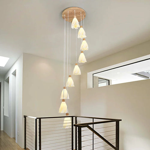 lustre long en bois massif style nordique pour villa - vue 5 sur 11