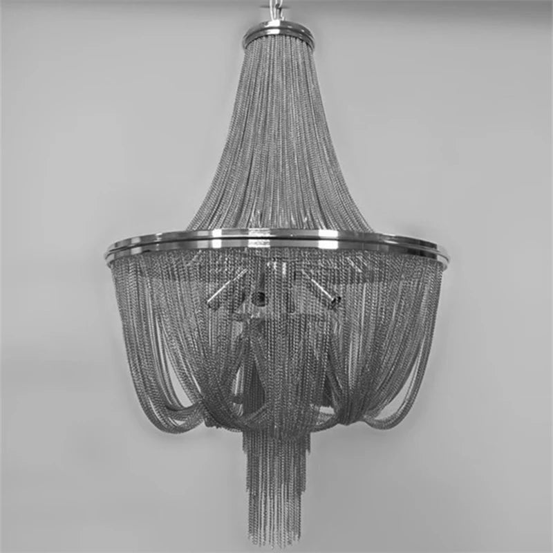 lustre moderne à pampilles en aluminium doré avec chaîne décorative - vue 4 sur 12