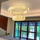 lustre moderne en cristal avec anneaux réglables pour décoration intérieure