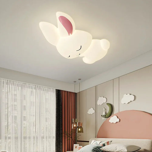 Mignon enfants chambre plafonniers LED blanc lapin lumière Simple dessin animé princesse chambre petite fille chambre décor plafonniers - vue 2 sur 10