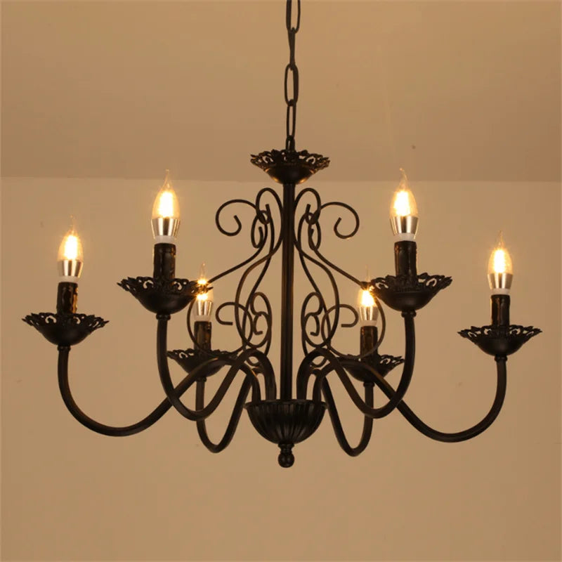 lustre rétro en fer forgé style campagnard américain pour décoration intérieure - vue 4 sur 12