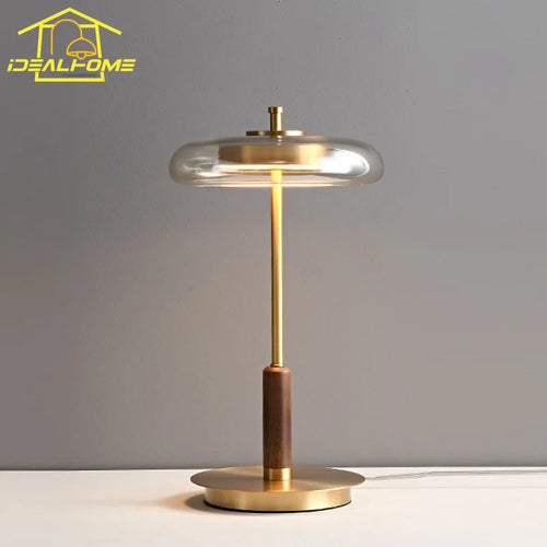 lampadaire design classique en laiton et noyer avec éclairage led - vue 5 sur 7