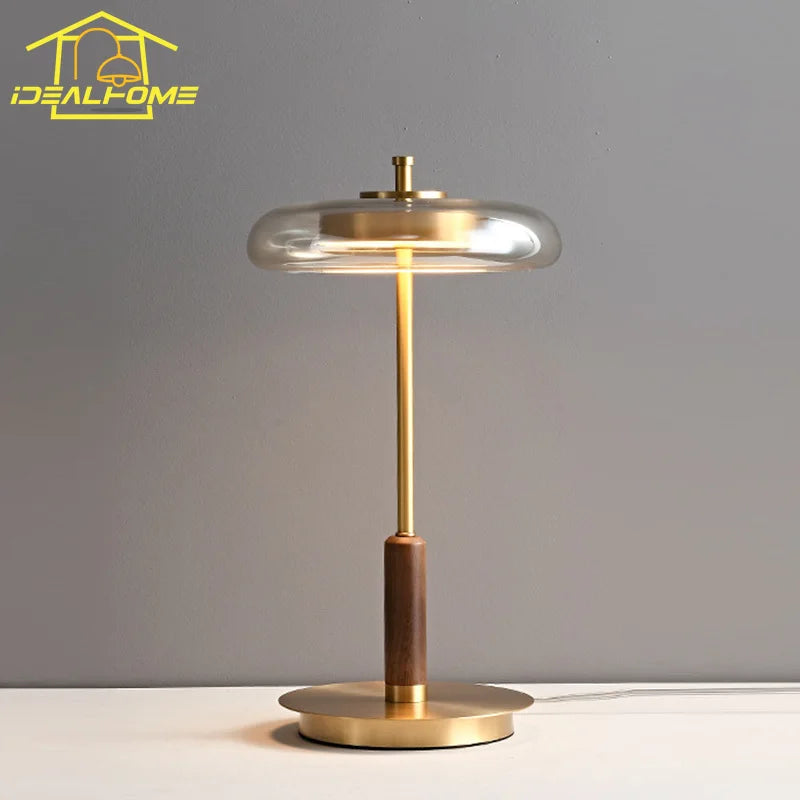 lampadaire design classique en laiton et noyer avec éclairage led - vue 4 sur 7