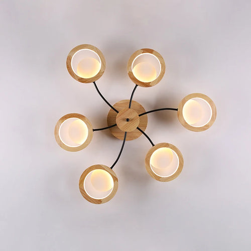 lustres modernes en bois avec lampes led nordiques - vue 6 sur 9