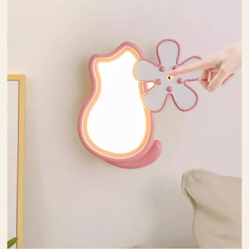 applique murale mignonne avec chat et fleur pour enfant - vue 5 sur 9