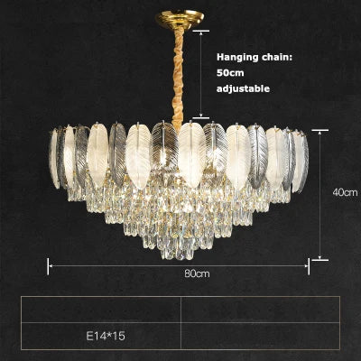 lustre suspendu led art déco en cristal et plumes blanches et grises - vue 7 sur 17