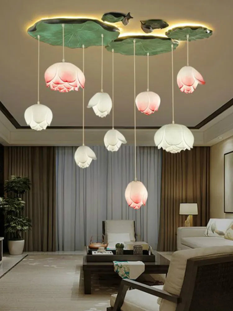 Suspension fleur Lotus style rétro LED - vue 4 sur 22