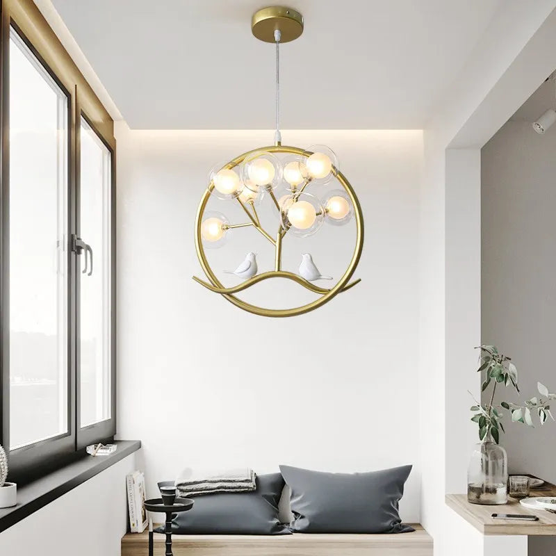 lustre design nordique cage à oiseaux branche d'arbre halo - vue 3 sur 12