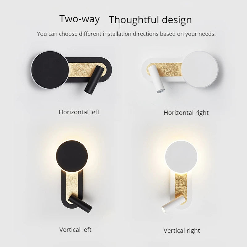 applique murale led nordique moderne rotative 350° avec interrupteur - vue 4 sur 8
