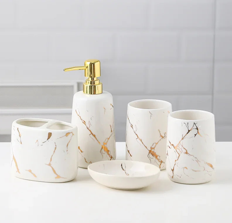 ensemble décoratif en céramique pour salle de bain avec accessoires - vue 9 sur 24