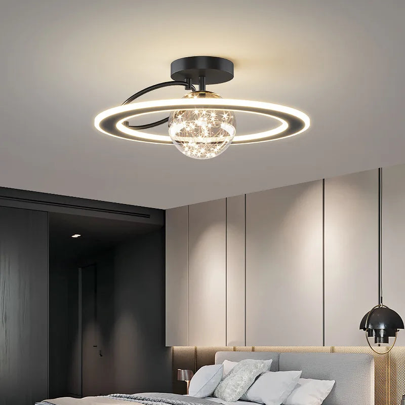 lustre moderne led sandyha avec boule de verre dorée - vue 2 sur 9
