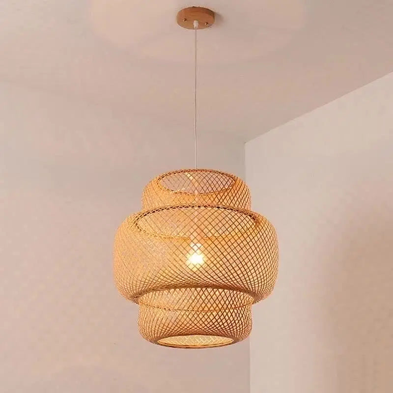 Suspension Bambou rotin lumière lampara Techo bambou paille lustre lumière décoration de la maison Art déco plafond suspension lustre - vue 3 sur 18